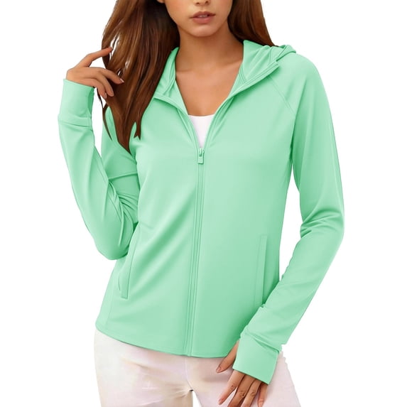 YSUEJPF Womens Sun Shirt Rash Guard Full Zip Long Sleeve Hoodie UPF 50+ Swim Shirts with Pockets