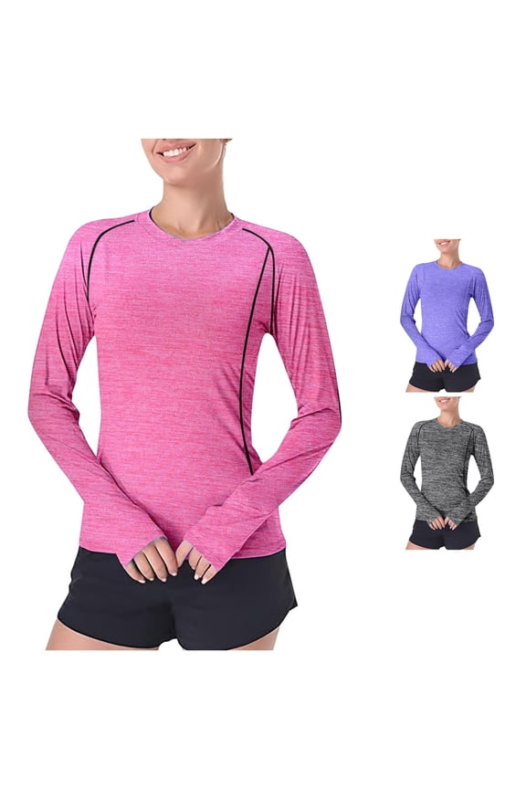 Womens Sun Shirt Rash Guard Sun Long Sleeve Running Shirt with Thumb Hole Cool Tech UPF 50+ Athletic Short Sleeve Tops for Women S
