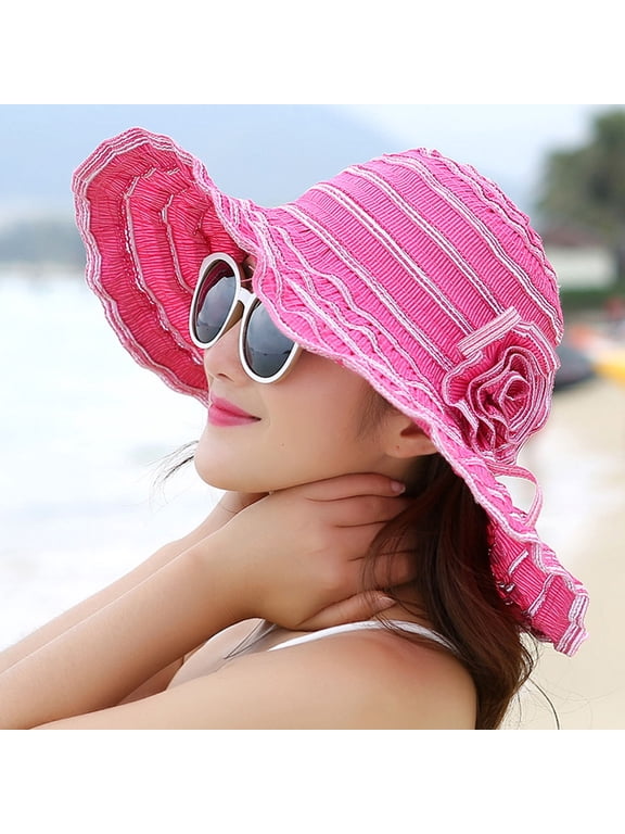 Womens Sun Straw Hat Wide Brim Summer Hat Foldable Roll up Floppy Beach Hats for Women