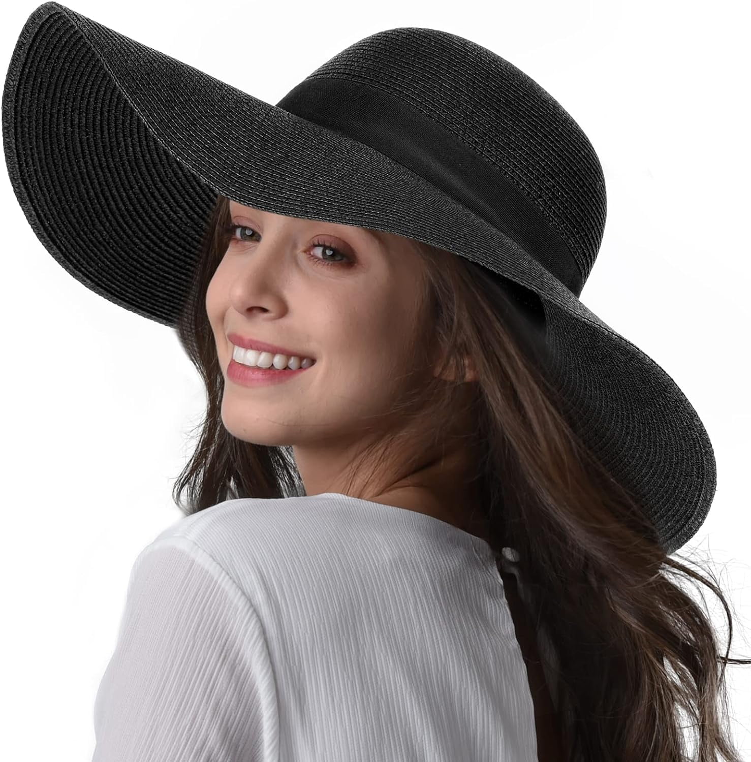 Womens Sun Straw Hat Wide Brim UPF 50 Summer Hat Foldable  display picture 1
