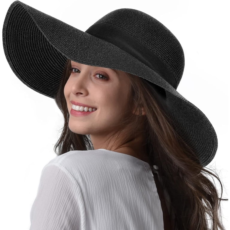 Wide Brim Straw Sun Hat Floppy Foldable Roll up UPF 50+ Beach Summer Packable Beach Sun Hats for Women,Wide Brim Straw Hat Floppy Packable  main image 4