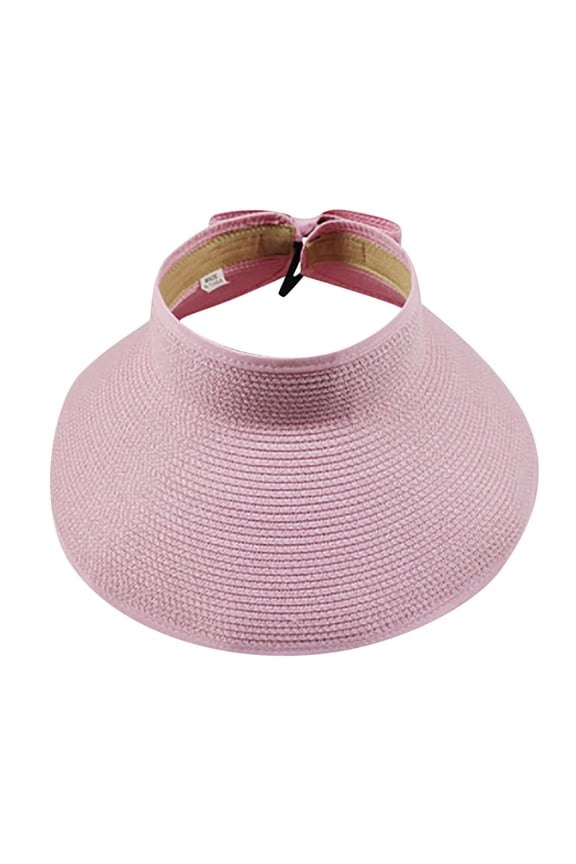 Baseball Caps In Sale Women's Summer Foldable Straw Visor with Cute Bow Tie Hat Hat Pink