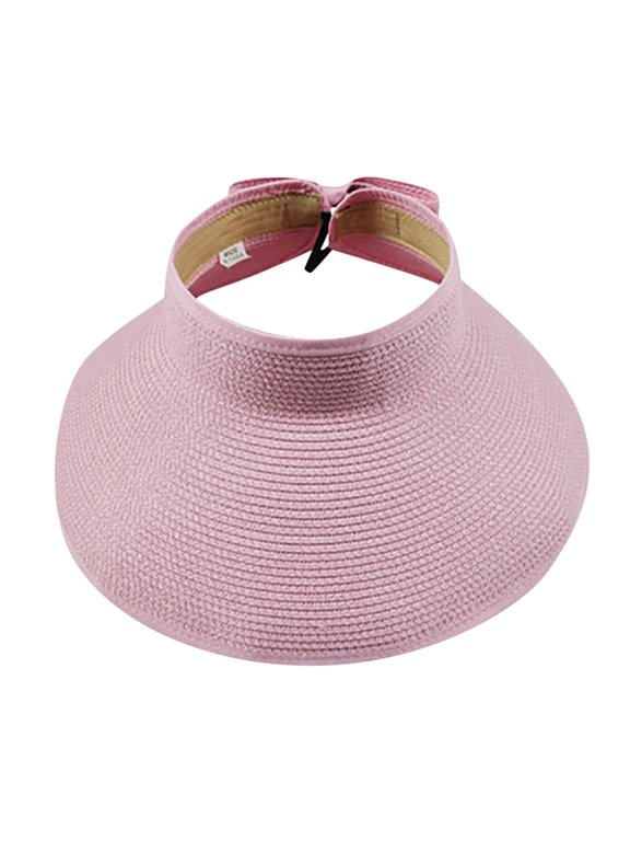 Baseball Caps In Sale Women's Summer Foldable Straw Visor with Cute Bow Tie Hat Hat Pink