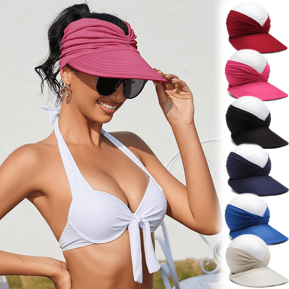 Womens Sun Visor Hat Wide Brim Summer Sun Hats UPF 50+ UV Protection Beach Hats Foldable Golf Visor for Women