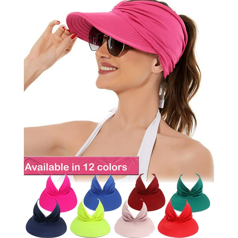 Womens Sun Visor Hat Wide Brim Summer UPF 50+ UV Protection Beach Sport Cap  Ponytail Hat