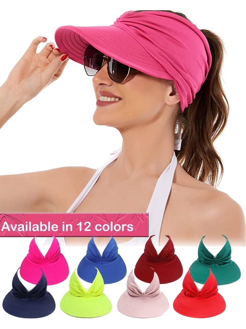 3 Pack Large Brim Sun Visor Hats UPF 50+ Adjustable Ponytail Golf Cap Sport 3 Pack Women Sun Visors Wide Brim Sun Caps Golf Hats UV  main image 2
