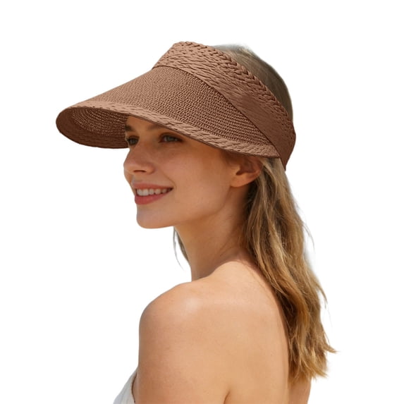 Womens Sun Visor Hat Wide Brim Sun Hat Color Blocking Beach Hat