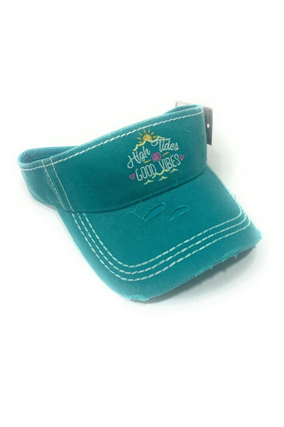 Womens Sun Visor High Tides Vintage Look Turquoise Blue Adjustable