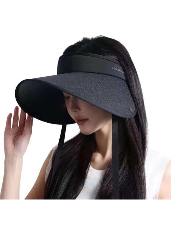 Womens Sun Visor Wide Brim Straw Hat Open Top Roll Up UV Protection Summer Beach Pool Travel Cap Visors