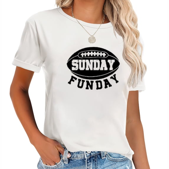 Womens Sunday Funday Letters Print T Shirt Women Football Sport Casual Short Sleeve Top Black 2XL