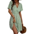 thumbnail image 1 of Womens Sundress 2025 New Summer Floral Short Sleeve Wrap V Neck A-Line Midi Dress, 1 of 10