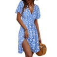 thumbnail image 1 of Womens Sundress Summer Floral Short Sleeve Wrap V Neck A-Line Midi Dress Flower 2 M, 1 of 9