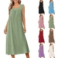thumbnail image 1 of Womens Sundresses Sleeveless Travel Vacation Sundress Ladies' Casual Lace Neck Nightgown Solid Color Dress Red M, 1 of 8
