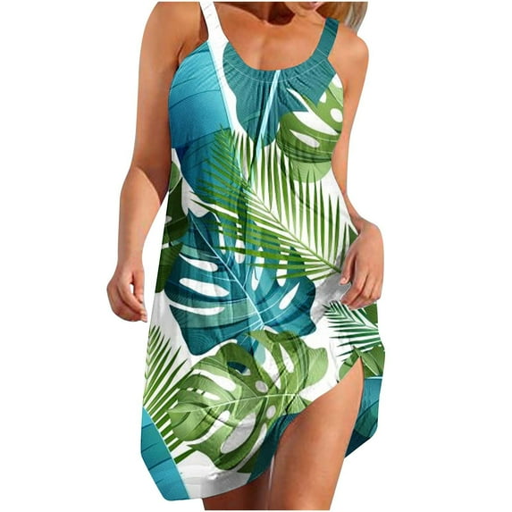 Xihbxyly Womens Sundresses for Summer Casual, Women's Fashion Sexy Vintage Round Neck Sleeveless Printing Party Dresses Sleeveless Swing Dress Beach Swimsuit Cover Ups with Pockets 5 Dollars