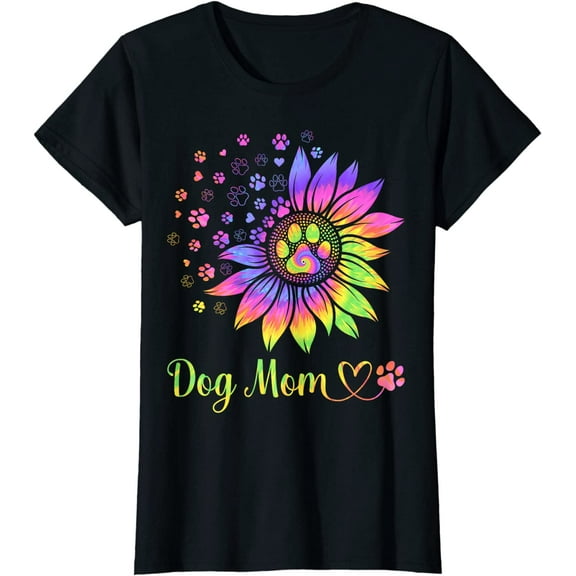 Womens Sunflower Dog Mom Tie Dye Dog Lover Mothers Day Mama Grandma T-Shirt