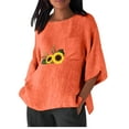 thumbnail image 1 of Womens Sunflower Print Oversized Linen Tops Lightweight Loose Summer 3/4 Sleeve Blouses Slit Hem Causal Tunic Shirts, 1 of 5