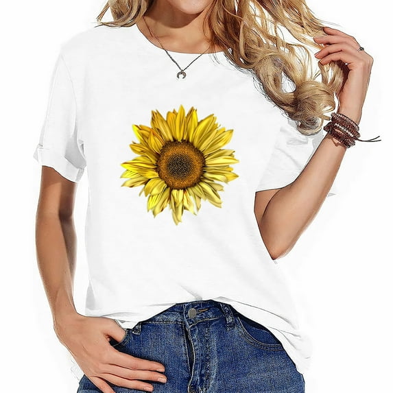 Womens Sunflower Shirts For Women Flower Graphic Tees Shirts Inspirational Tees Casual Faith Shirt Tops Black 2XL