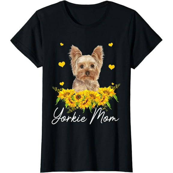 Womens Sunflower Yorkie Mom Dog Lover T-Shirt