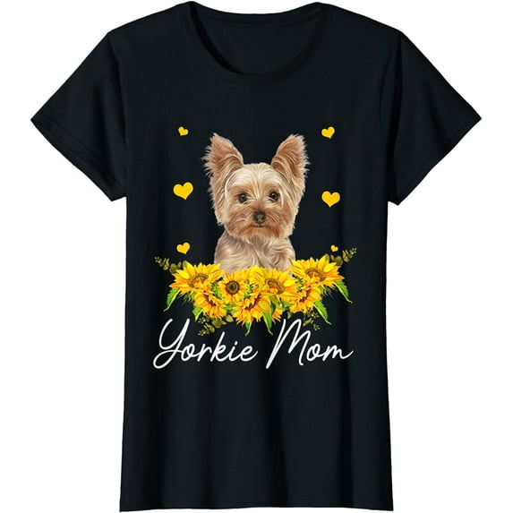 Womens Sunflower Yorkie Mom Dog Lover T-Shirt
