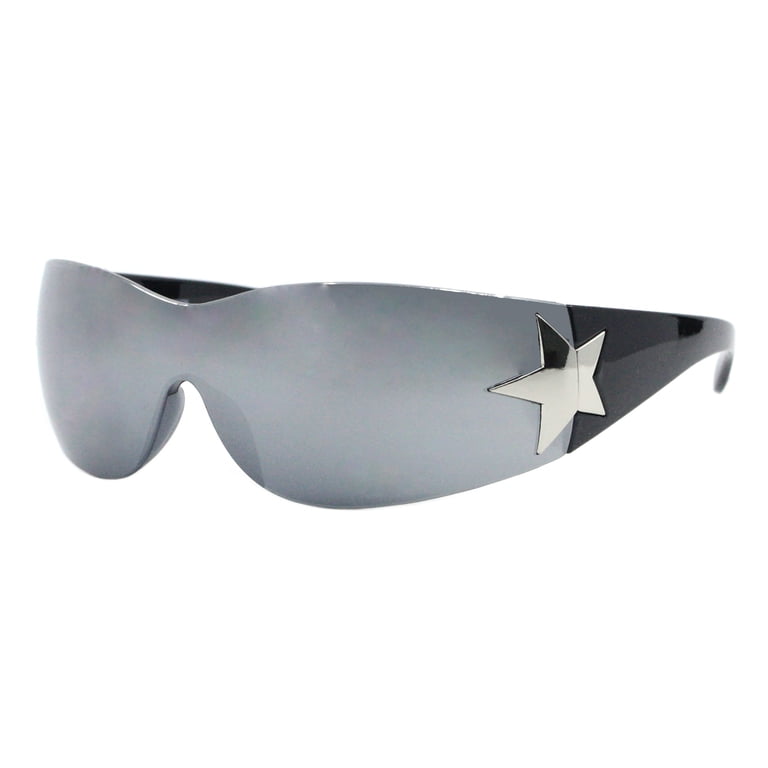 Womens Sunglasses Rimless Rectangle Shield Wrap Around Star  display picture 3