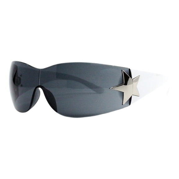 Womens Sunglasses Rimless Rectangular Shield Wrap Around Star UV400 White, Black