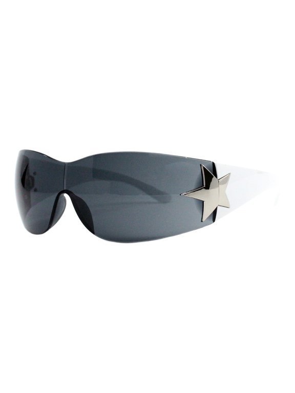 Womens Sunglasses Rimless Rectangular Shield Wrap Around Star UV400 White, Black
