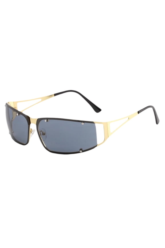 Womens Sunglasses Rimless Y2K Style Metal Wrap Around Flame Cutout Design UV Protection Eyewear
