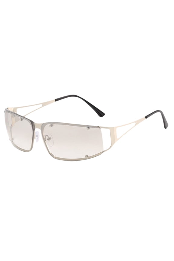 Womens Sunglasses Rimless Y2K Style Metal Wrap Around Flame Cutout Design UV Protection Eyewear