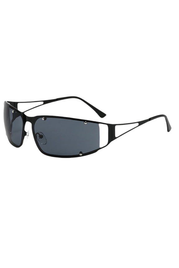 Womens Sunglasses Rimless Y2K Style Metal Wrap Around Flame Cutout Design UV Protection Eyewear