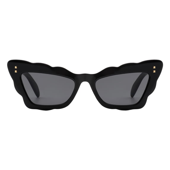Womens Sunglasses Trapezoid Cat Eye Butterfly Scalloped Edges UV400 Black, Black
