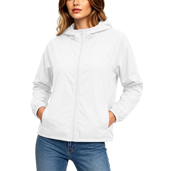Womens Sunscreen Jacket Solid Color Long Sleeve Full Zipper Loose Hooded Outwear with Pockets XXL