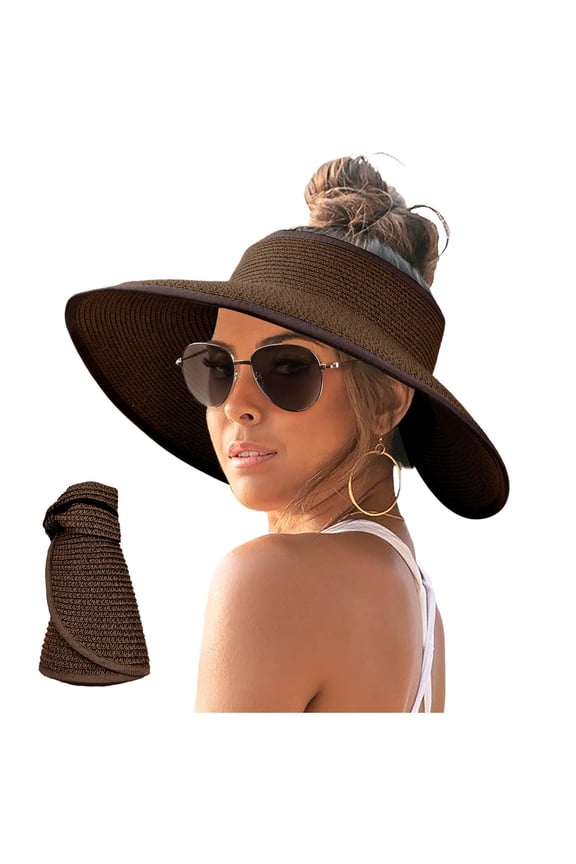 Womens Sunshade Hat Korean Edition Women Open Top Big Sunscreen Sun Hat No Top Foldable Hat Leisure Coffee - One Size