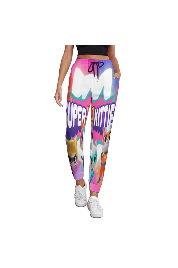 Womens Super Anime Kitty Sweatpants with Pockets Elastic Waist Soft Leggings Sweatpants Workout Pants