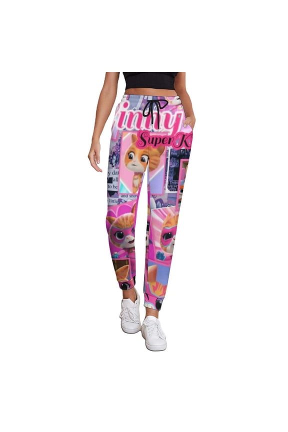Womens Super Anime Kitty Sweatpants with Pockets Elastic Waist Soft Leggings Sweatpants Workout Pants