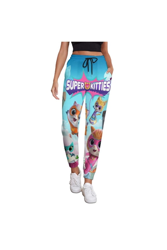 Womens Super Anime Kitty Sweatpants with Pockets Elastic Waist Soft Leggings Sweatpants Workout Pants