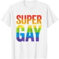 thumbnail image 1 of Womens Super Gay T Shirt - Lgbt Pride Rainbow Flag Gay Lesbian T-Shirt White 3X-Large, 1 of 5