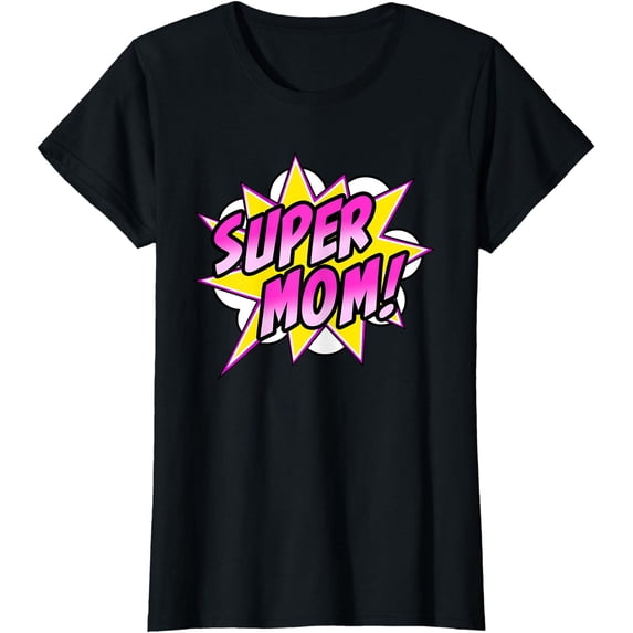 Womens Super Mom Superhero Comic Style T-Shirt Mother's Day Gift