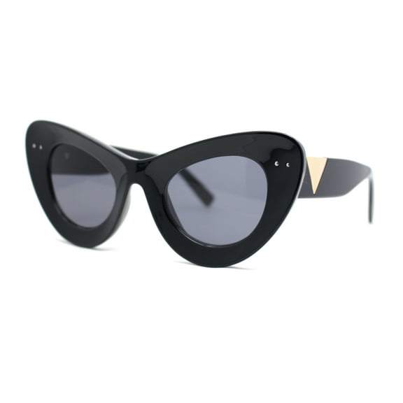 Womens Super Thick Exaggerated Oversize Cat Eye Sunglasses All Black