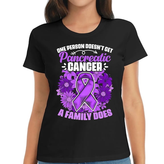 Womens Support Pancreas Survivor Ribbon Pancreatic Cancer Awareness T-Shirt Black 2X-Large