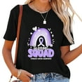 thumbnail image 1 of Womens Support Squad Rainbow Periwinkle Ribbon Stomach Cancer T-Shirt Black, 1 of 5