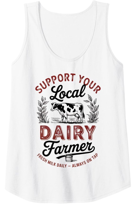 Womens Support Your Local Dairy Farmer Cow Design Tank Top Size S-3XL