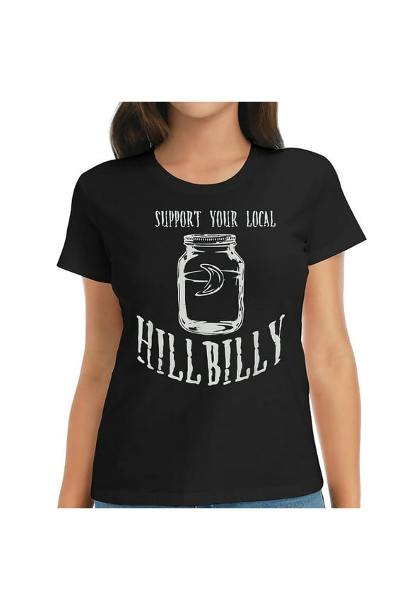 Womens Support Your Local Hillbilly Moonshine T-Shirt Black