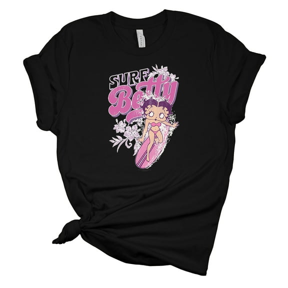 Womens Surf Betty Betty Boop Short Sleeve T-shirt Graphic Tee Graphic Tee-Black-large