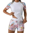 thumbnail image 1 of Womens Surfing Swimsuit 2 Piece Bathing Suit Crew Neck Short Sleeve Tees Drawstring Shorts Stretchy Modest Swimset (XL, White), 1 of 5