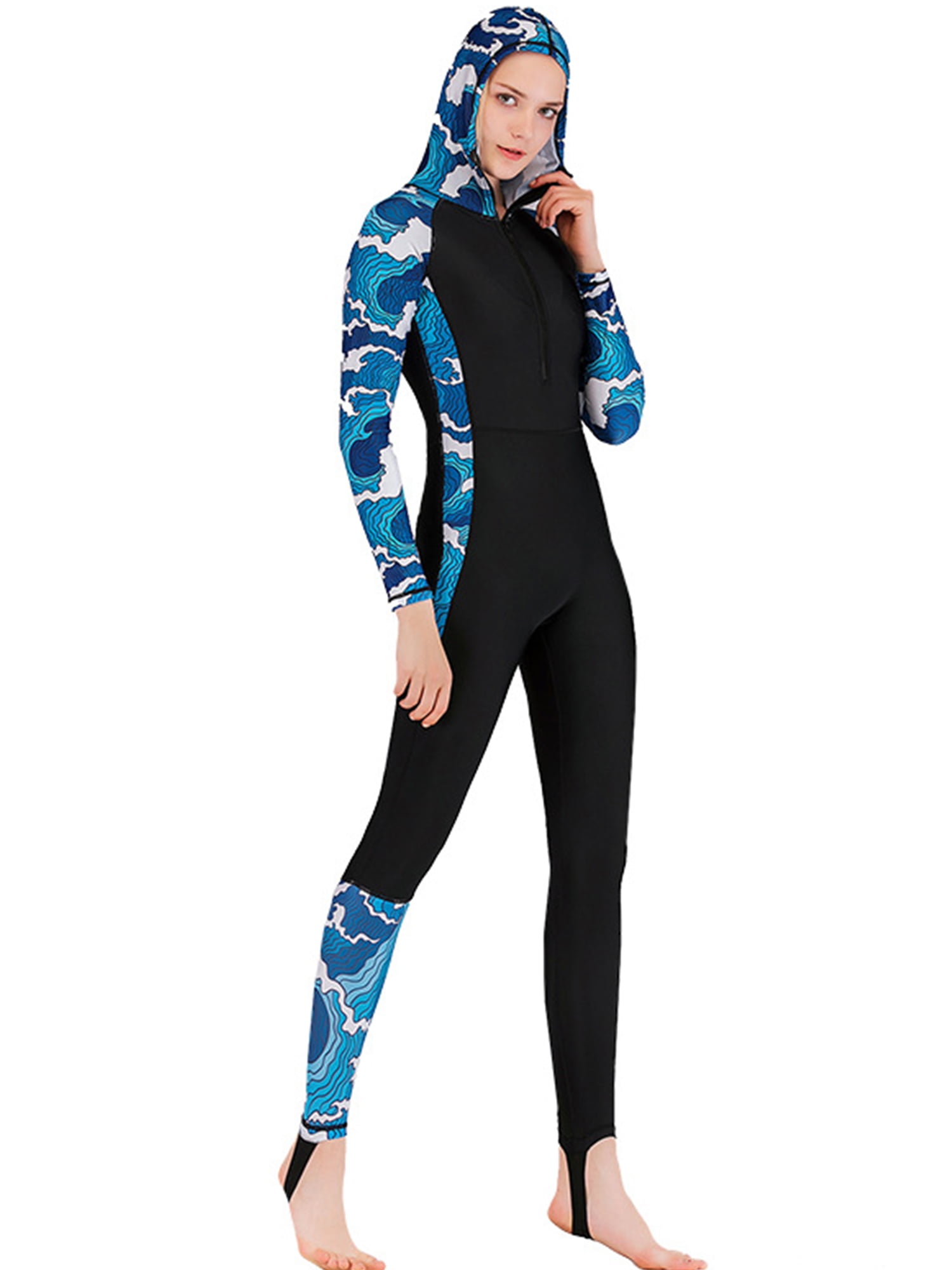 Womens Surfing Wetsuit One Piece Long Sleeve Slim Fit Swimsuit with