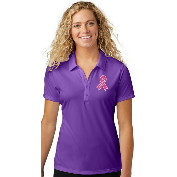 Womens Survivor Breast Cancer Awareness Patch Polo Shirt, 4XL Purple
