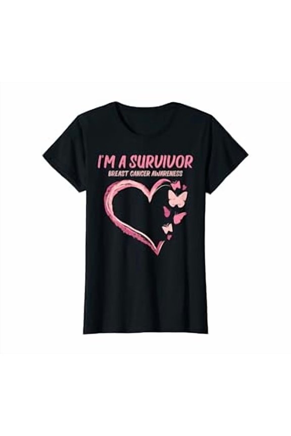 Womens Survivor Heart Butterfly Breast Cancer Aware Support Gift T-Shirt