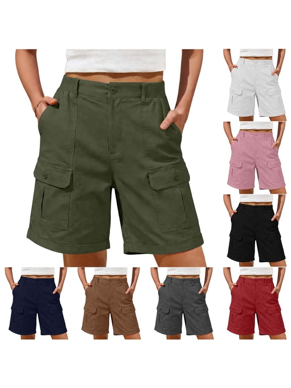 Womens Suumer Shorts Casual Drawstring Waist Rolled Cuff Shorts With Side Pockets