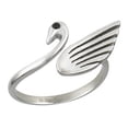 thumbnail image 1 of Womens Swan Ring Silver Stainless Steel Open Adjustable Bird Dove Thumb Band, 1 of 2