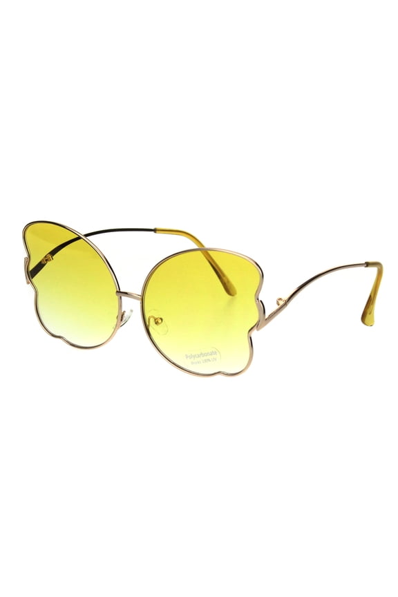 Womens Swan Wing Metal Rim Drop Temple Retro Fashion Sunglasses Gold Yellow